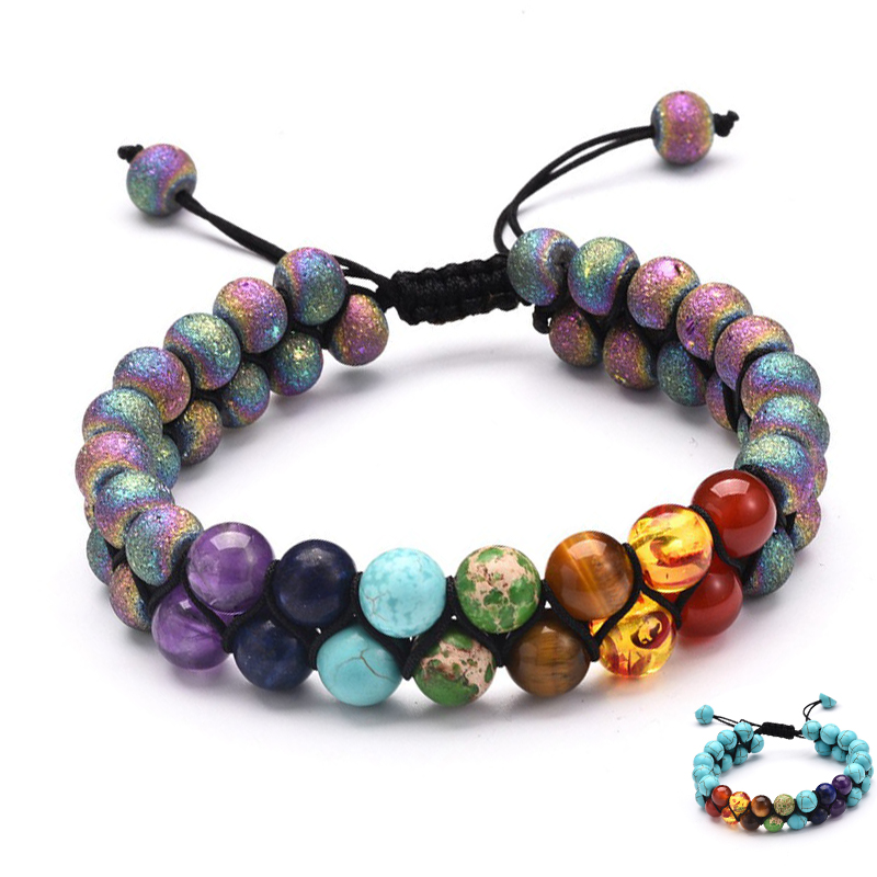 7 Chakra Beads Lava Rock Bracelet 8mm Double Layer Row Adjustable Unisex Yoga Stone Energy Healing Stone Bracelets Xmas Gift - 图片 12