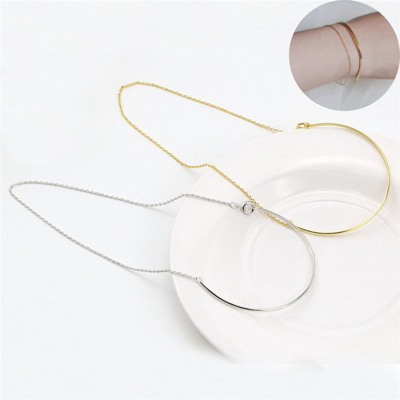 New Simple Gold Minimalist Slim Curved Semi-circular Multi-layer Chain Bracelets For Women - 图片 11
