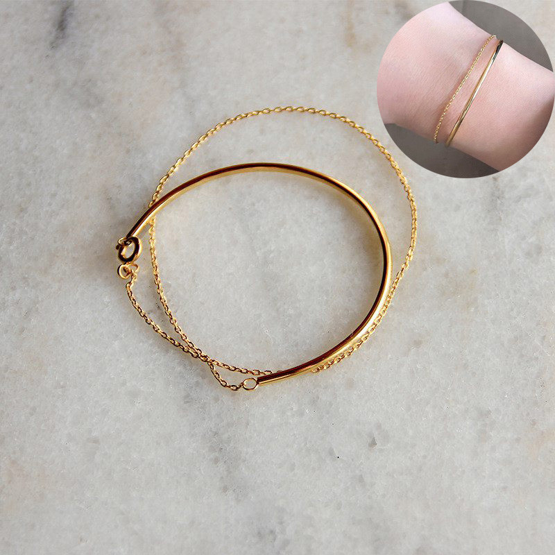 New Simple Gold Minimalist Slim Curved Semi-circular Multi-layer Chain Bracelets For Women - 图片 12
