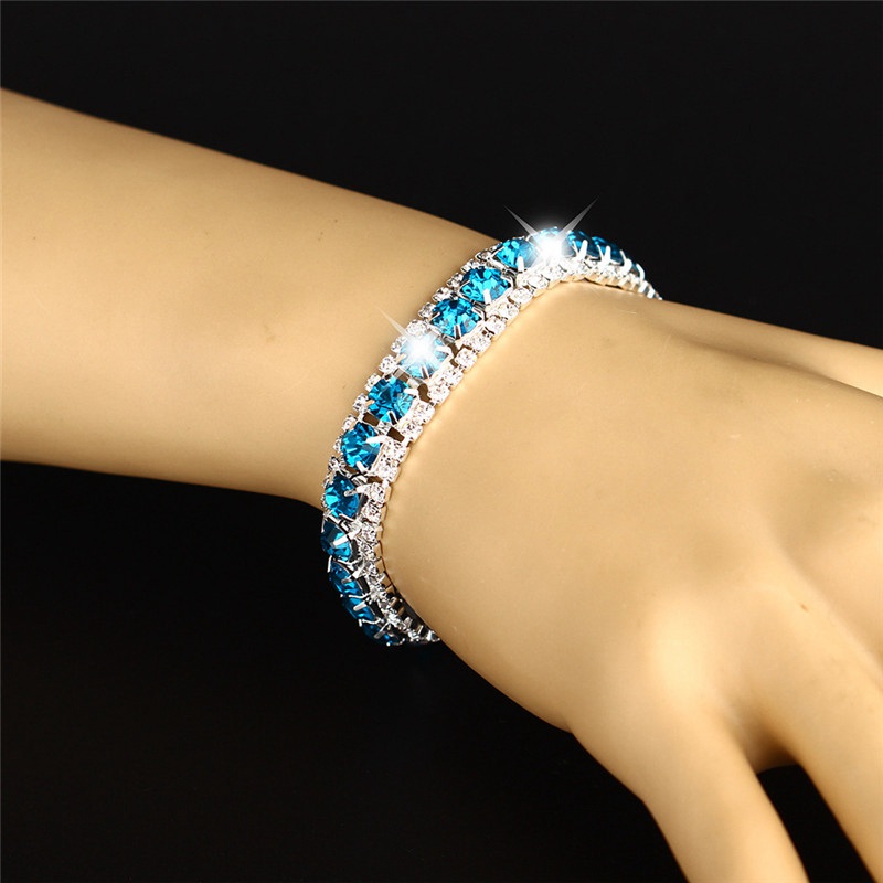 Rhinestones Bracelets Bangle 3 Rows Diamante Bling Crystal Women Fashion Gift - 图片 4