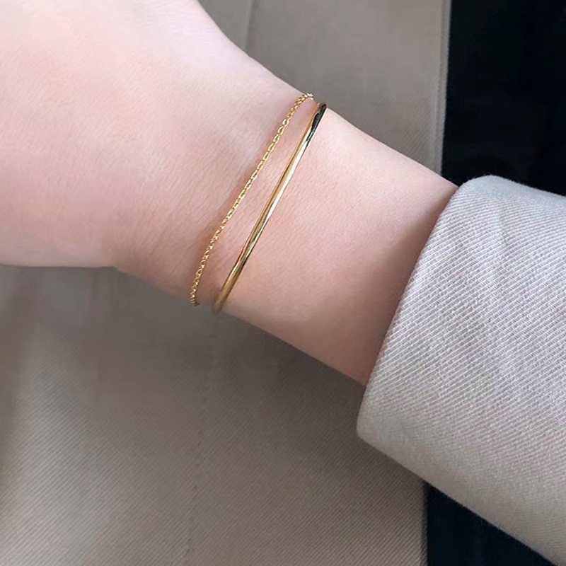 New Simple Gold Minimalist Slim Curved Semi-circular Multi-layer Chain Bracelets For Women - 图片 4