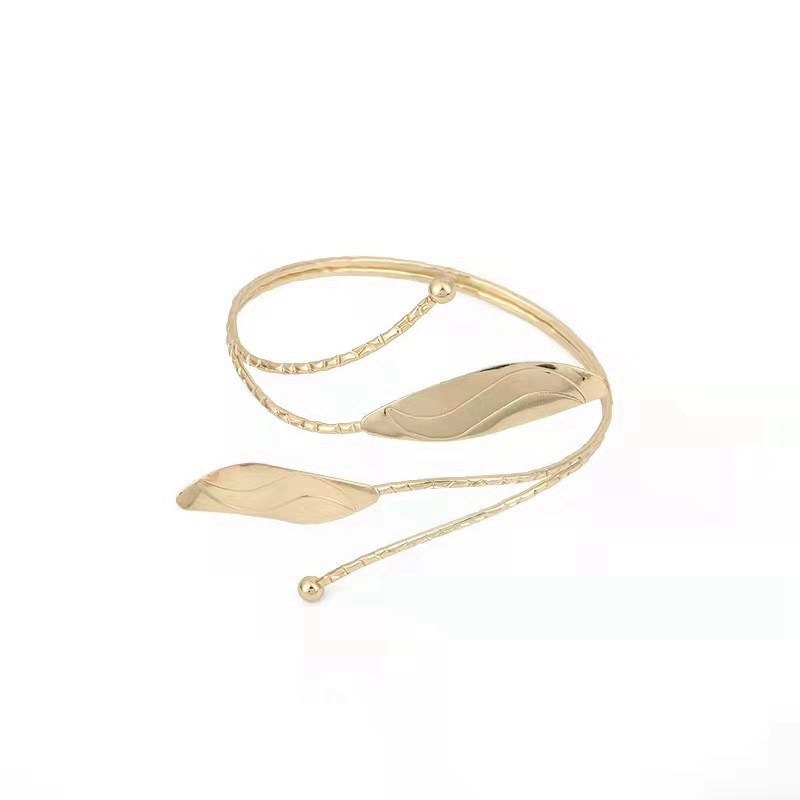 PuRui Bohemian Leaf Charm Upper Arm Bracelet Metal Leaves Tassel Pendants Arm Cuff Bangle Bracelets for Women Fashion Jewelry - 图片 4
