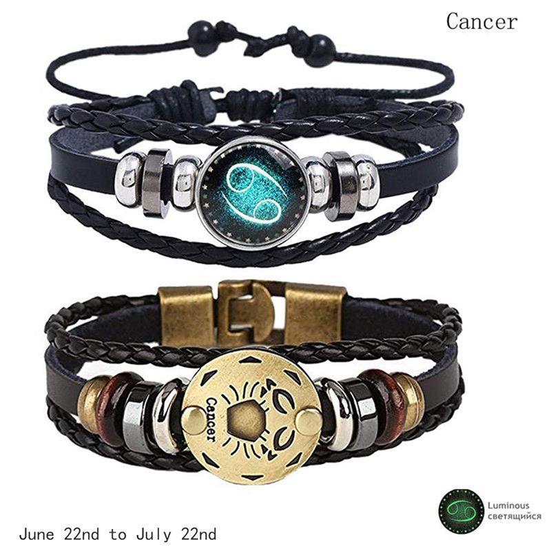 2pcs/set 12 Constellation Bracelets Luminous Charm Leather Bracelet Zodiac Horoscope Braided Bangle Men Women Jewelry Wrist Gift - 图片 21