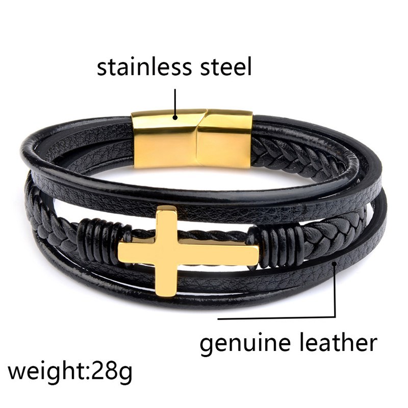 Classic Design Cross Bracelets Men Genuine Leather Stainless Steel Magnet Clasp Charms Hand Bracelet Homme Men's Christmas Gifts - Image 6