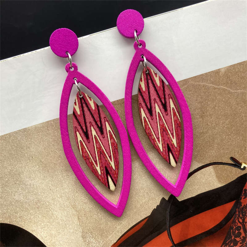 Earrings Bohemian Eardrop Jewelry Wooden Leaves Geometric Vintage Earrings - 图片 14