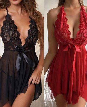 Sexy Lingerie Sexy Lace See-through Suspender Skirt Bow Seduction Nightdress