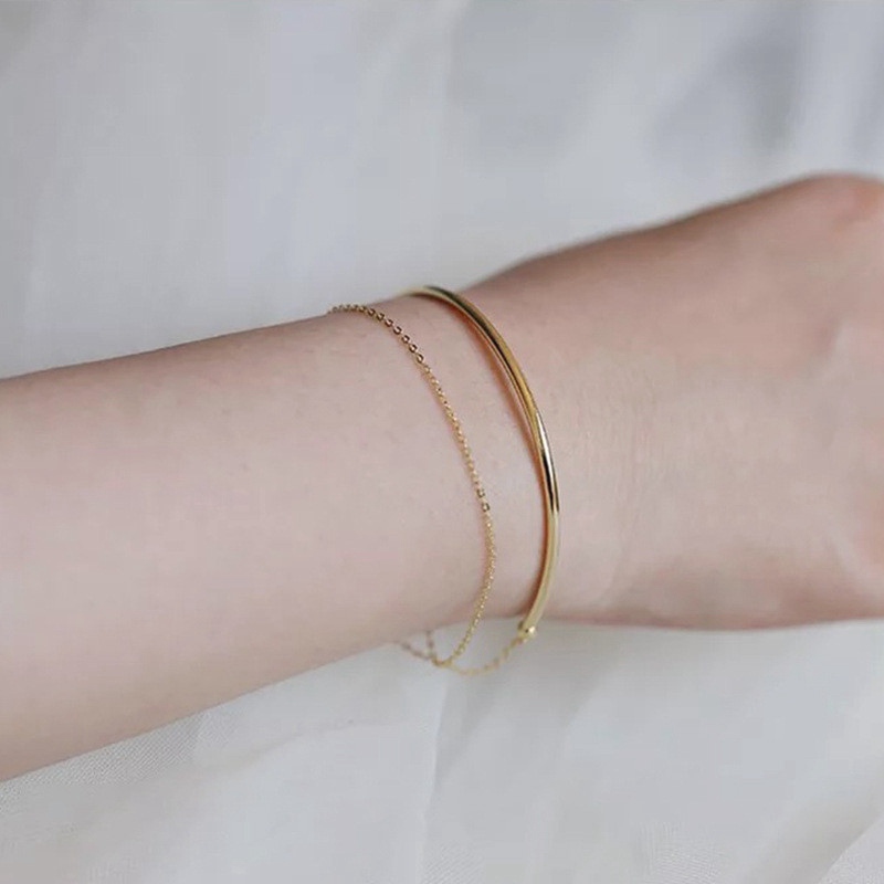 New Simple Gold Minimalist Slim Curved Semi-circular Multi-layer Chain Bracelets For Women - 图片 5