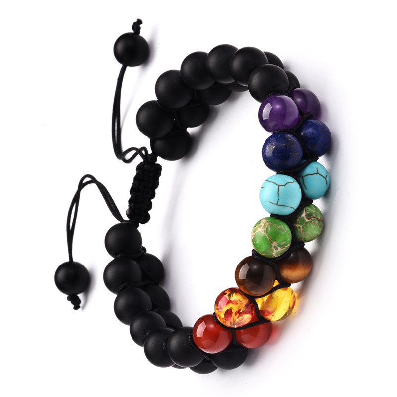 7 Chakra Beads Lava Rock Bracelet 8mm Double Layer Row Adjustable Unisex Yoga Stone Energy Healing Stone Bracelets Xmas Gift - 图片 6