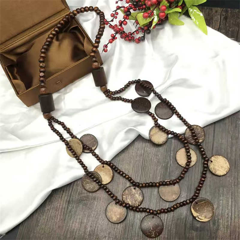 Retro Wood Anti-Allergy Pullover Necklace Long Necklace Bohemian Beach Necklace - 图片 4