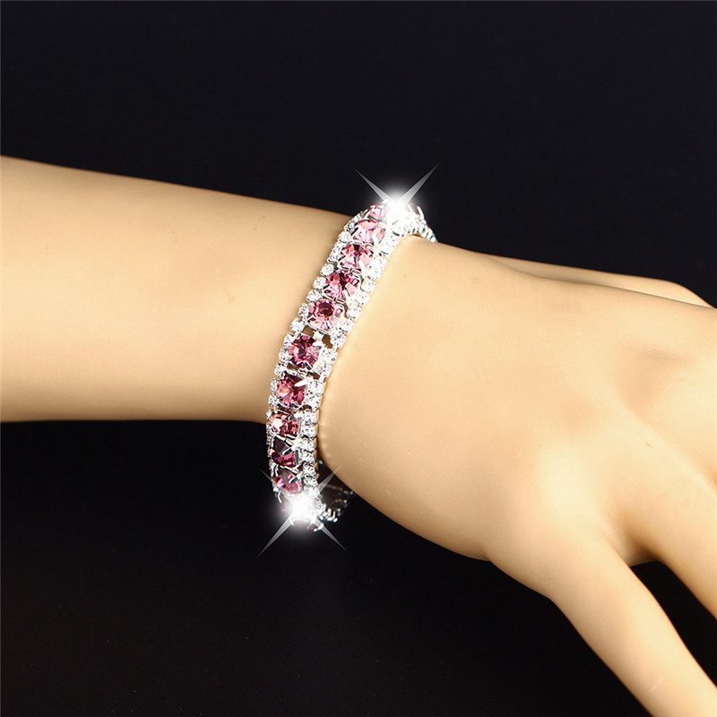 Rhinestones Bracelets Bangle 3 Rows Diamante Bling Crystal Women Fashion Gift - 图片 5