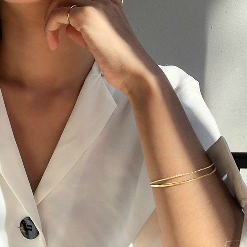 New Simple Gold Minimalist Slim Curved Semi-circular Multi-layer Chain Bracelets For Women - 图片 6