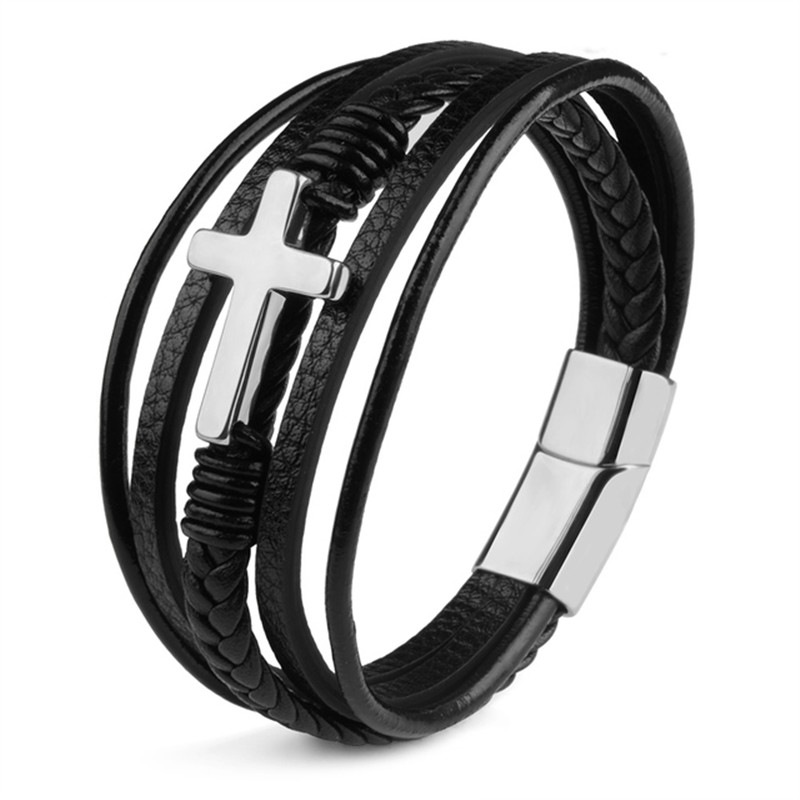 Classic Design Cross Bracelets Men Genuine Leather Stainless Steel Magnet Clasp Charms Hand Bracelet Homme Men's Christmas Gifts - Image 9