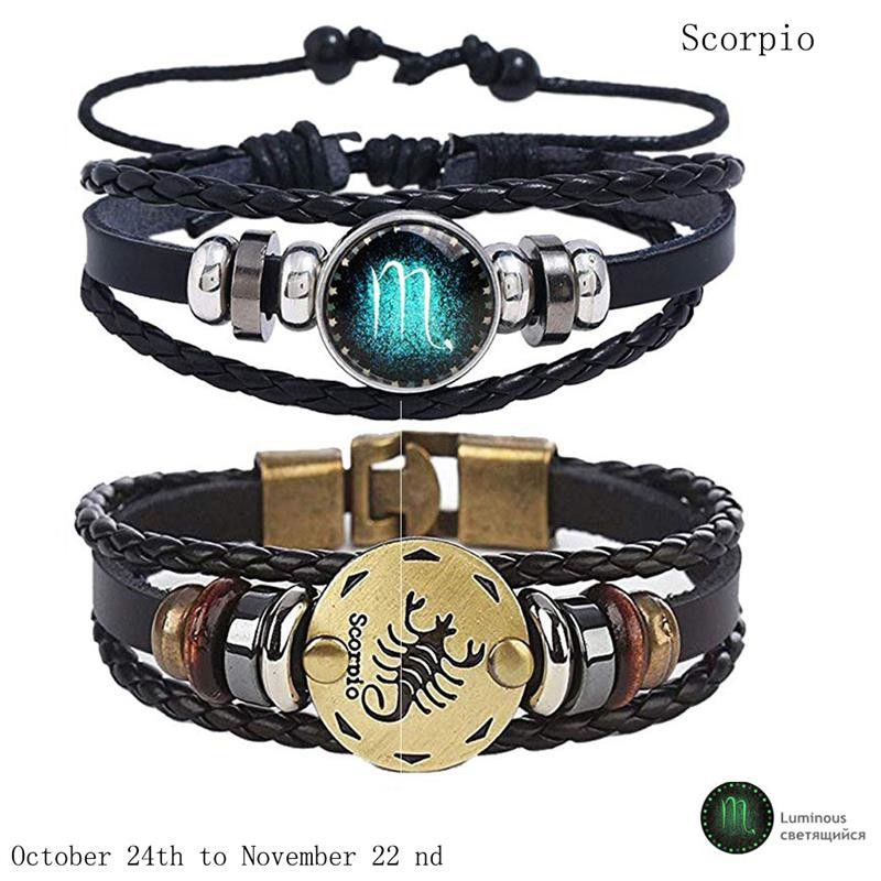 2pcs/set 12 Constellation Bracelets Luminous Charm Leather Bracelet Zodiac Horoscope Braided Bangle Men Women Jewelry Wrist Gift - 图片 23