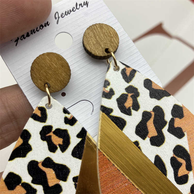 Earrings Exaggerated Leopard Print Earrings Wooden Vintage Beach Ear Studs - 图片 5