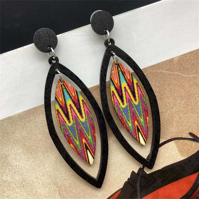 Earrings Bohemian Eardrop Jewelry Wooden Leaves Geometric Vintage Earrings - 图片 16