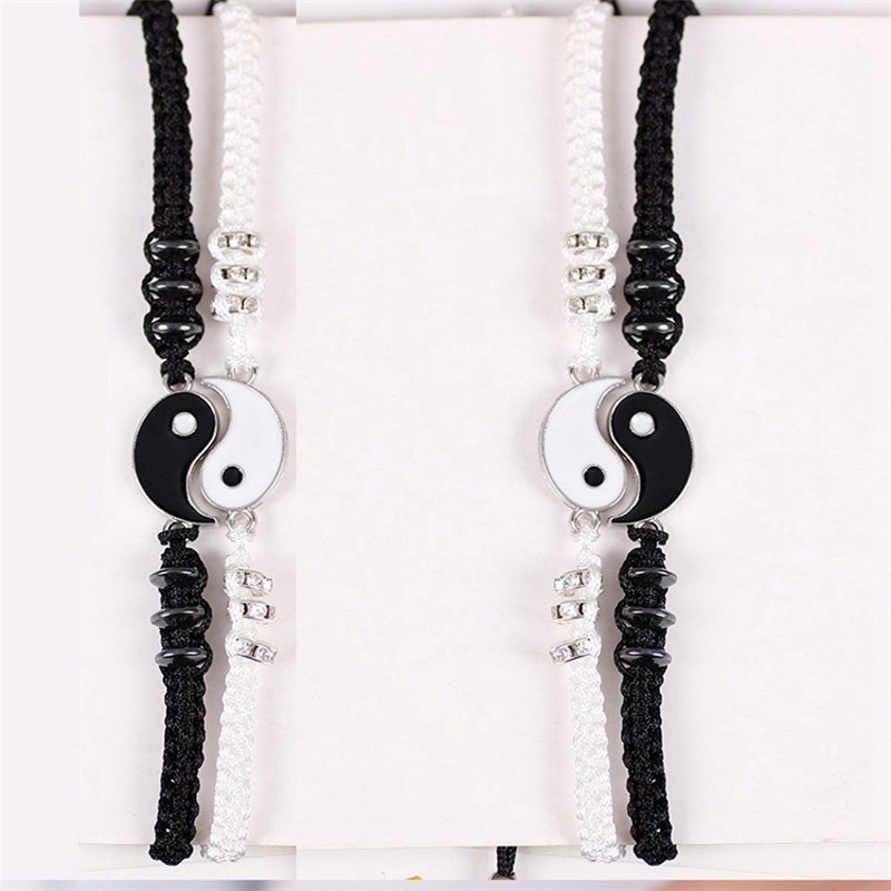Tai Chi Yin Yang Couple Bracelets Alloy Pendant Adjustable Braid Chain Bracelet Necklace Matching Lover Bracelets Necklaces - 图片 21