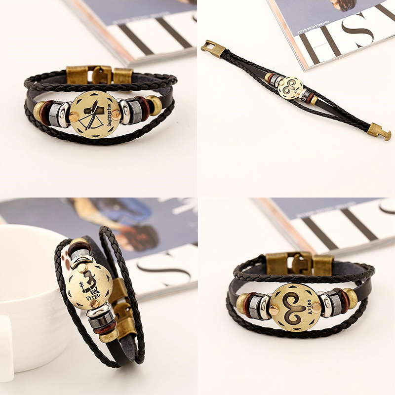 2pcs/set 12 Constellation Bracelets Luminous Charm Leather Bracelet Zodiac Horoscope Braided Bangle Men Women Jewelry Wrist Gift - 图片 28