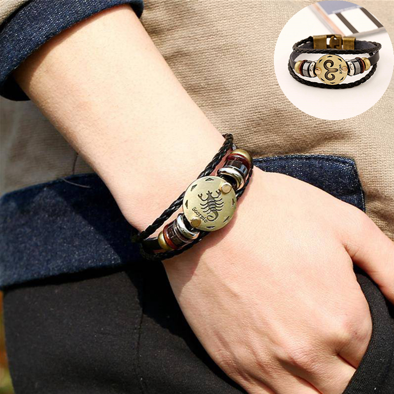 2pcs/set 12 Constellation Bracelets Luminous Charm Leather Bracelet Zodiac Horoscope Braided Bangle Men Women Jewelry Wrist Gift - 图片 29