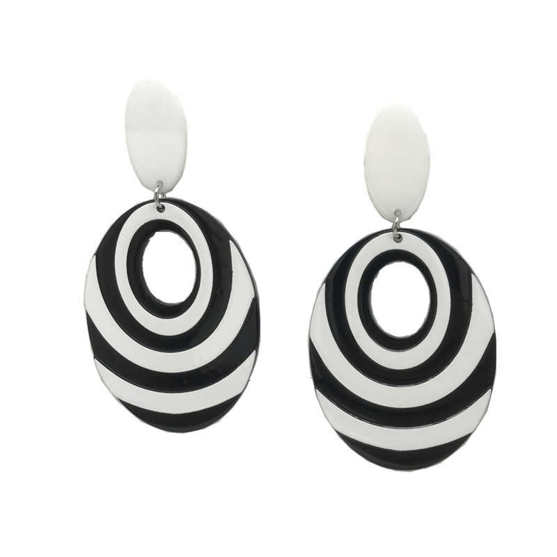 Black and White Contrast Color Oval Dangle Earrings Versatile Vacation Beach Big Earrings - 图片 8