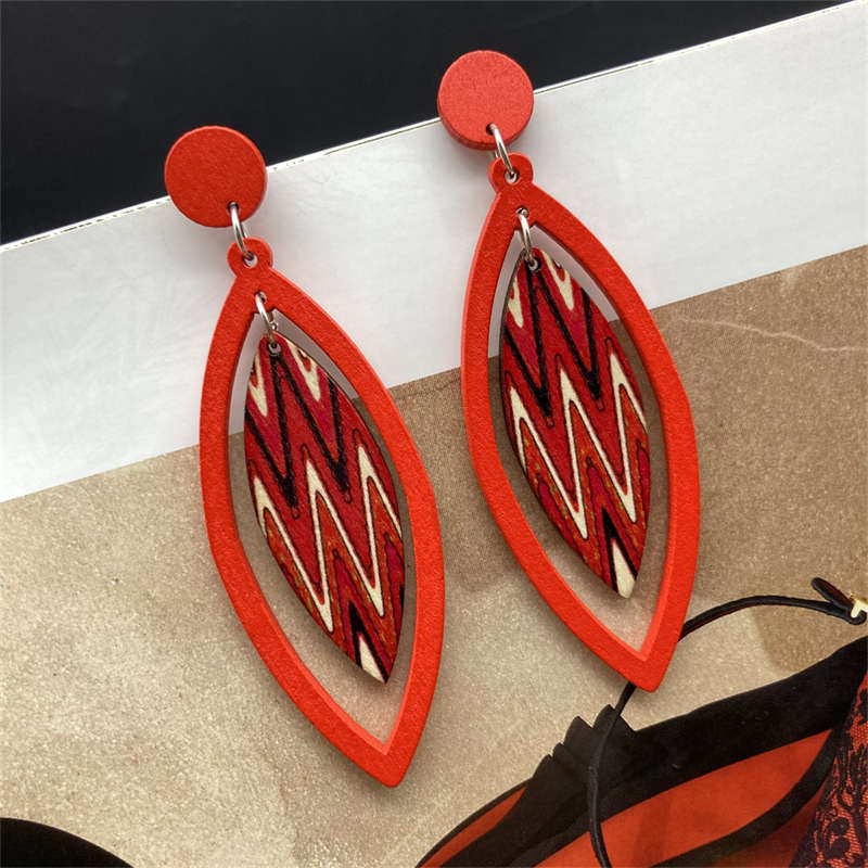 Earrings Bohemian Eardrop Jewelry Wooden Leaves Geometric Vintage Earrings - 图片 17