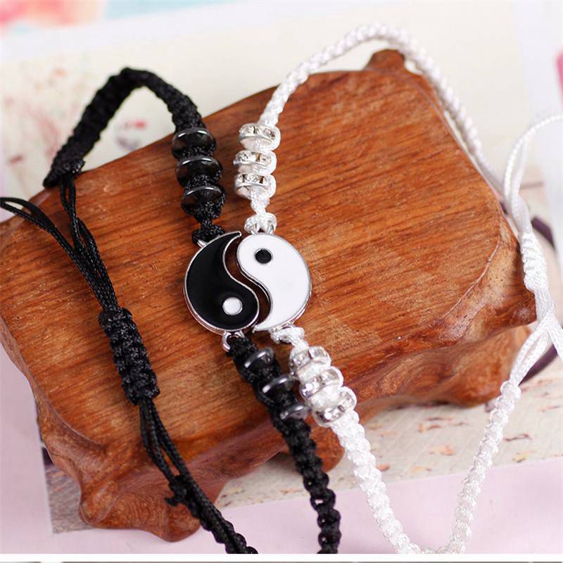 Tai Chi Yin Yang Couple Bracelets Alloy Pendant Adjustable Braid Chain Bracelet Necklace Matching Lover Bracelets Necklaces - 图片 22