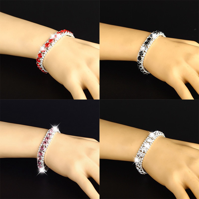 Rhinestones Bracelets Bangle 3 Rows Diamante Bling Crystal Women Fashion Gift - 图片 7