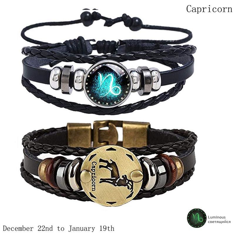 2pcs/set 12 Constellation Bracelets Luminous Charm Leather Bracelet Zodiac Horoscope Braided Bangle Men Women Jewelry Wrist Gift - 图片 24