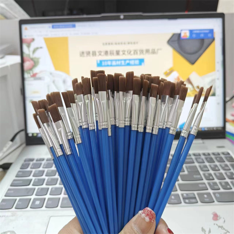 50PC Nylon Hair Flat Brush Watercolor Acrylic Painting Hook Line Pen Digital Oil Painting Brush - Image 8