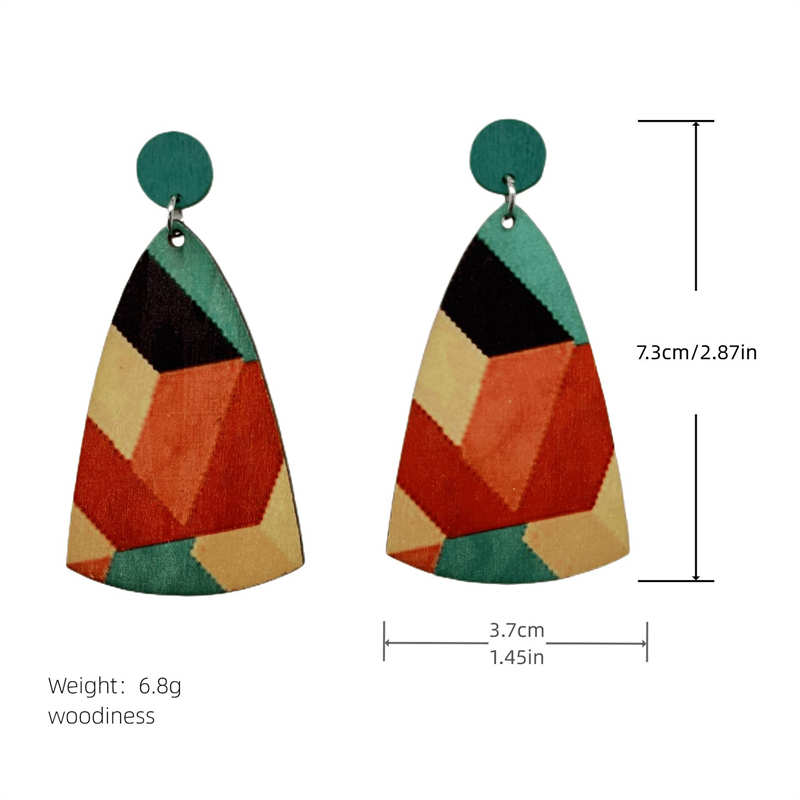Bohemian Dangle Earrings Exaggerated Paint Colorful Striped Wooden Earrings - 图片 5