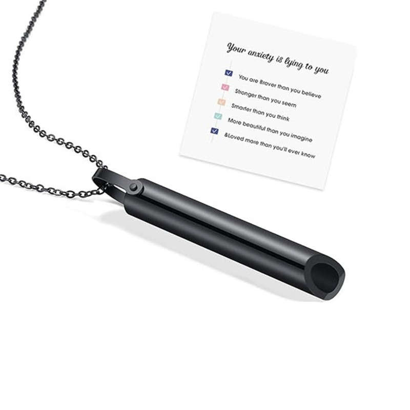Stainless Steel Whistle Decompression Anxiety Meditation Breathing Titanium Steel Pendant Necklace - 图片 8