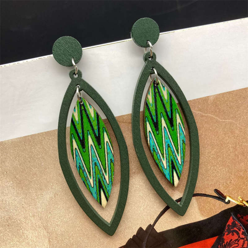 Earrings Bohemian Eardrop Jewelry Wooden Leaves Geometric Vintage Earrings - 图片 18