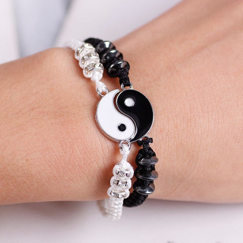 Tai Chi Yin Yang Couple Bracelets Alloy Pendant Adjustable Braid Chain Bracelet Necklace Matching Lover Bracelets Necklaces - 图片 23