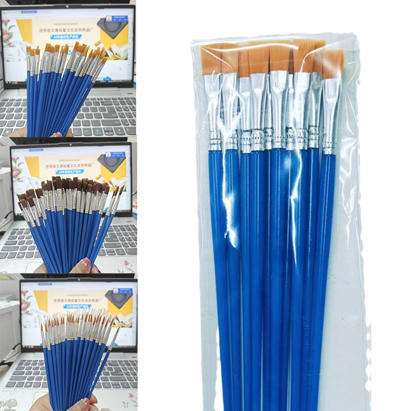 50PC Nylon Hair Flat Brush Watercolor Acrylic Painting Hook Line Pen Digital Oil Painting Brush - Image 11