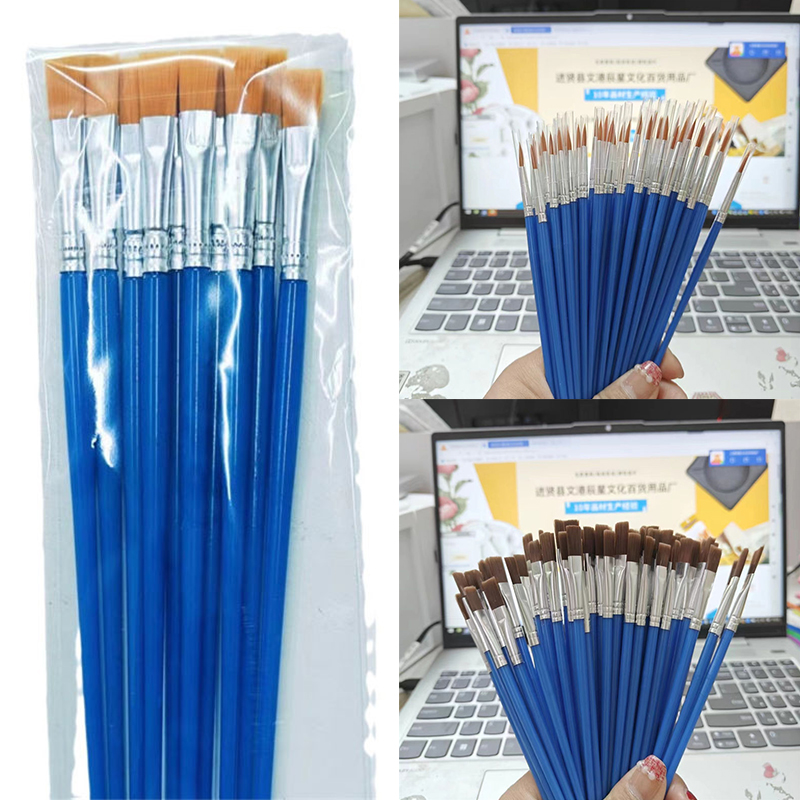 50PC Nylon Hair Flat Brush Watercolor Acrylic Painting Hook Line Pen Digital Oil Painting Brush - Image 9