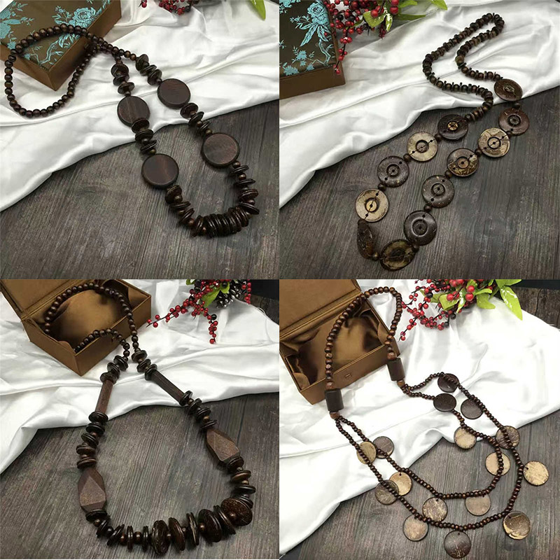 Retro Wood Anti-Allergy Pullover Necklace Long Necklace Bohemian Beach Necklace - 图片 6