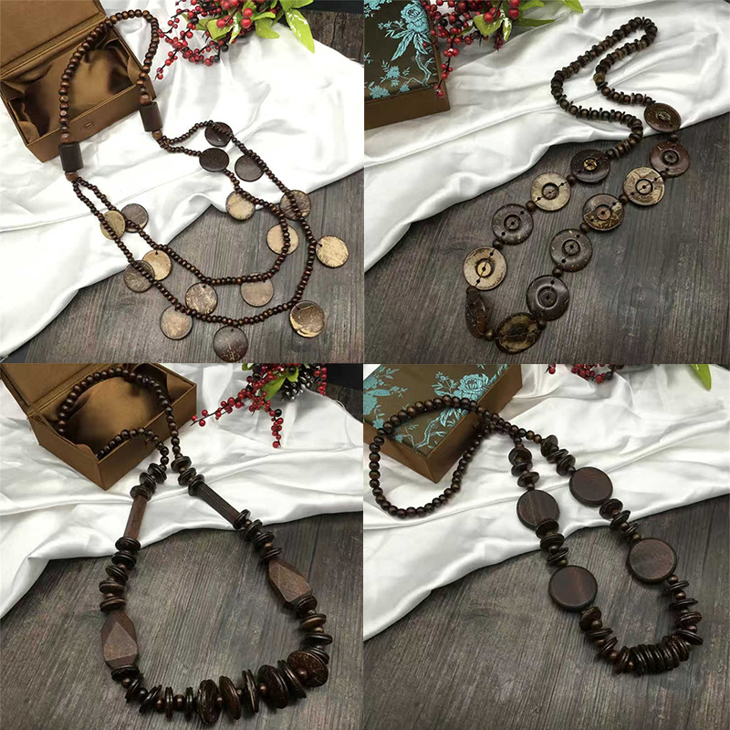 Retro Wood Anti-Allergy Pullover Necklace Long Necklace Bohemian Beach Necklace - 图片 7