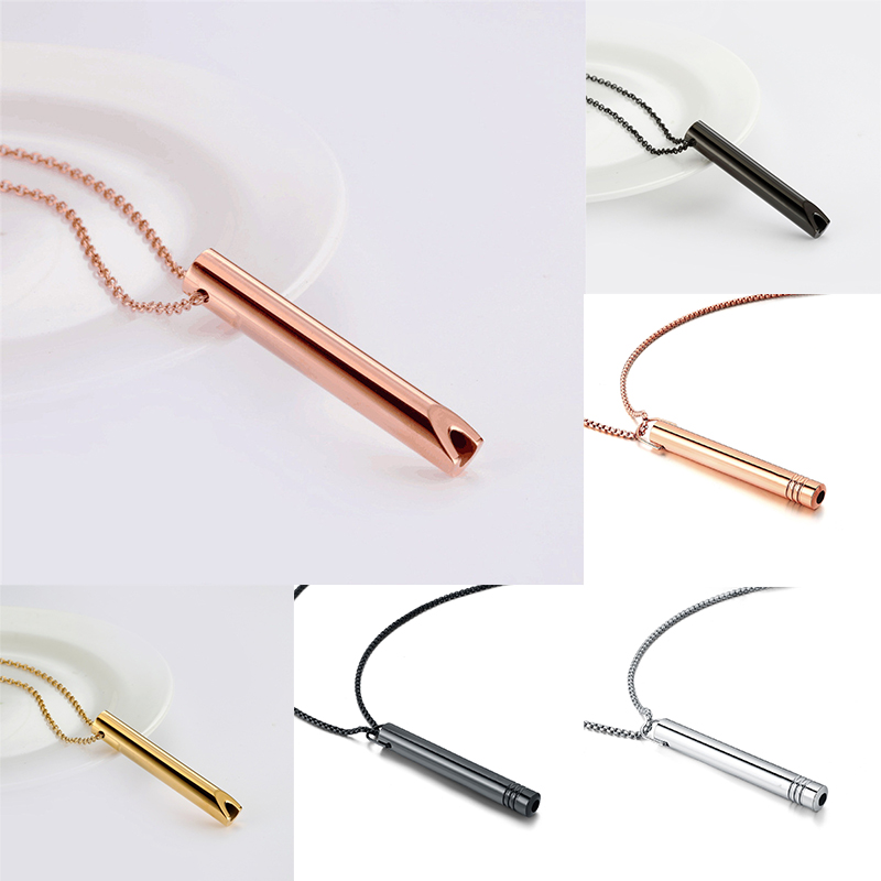 Stainless Steel Whistle Decompression Anxiety Meditation Breathing Titanium Steel Pendant Necklace - 图片 23