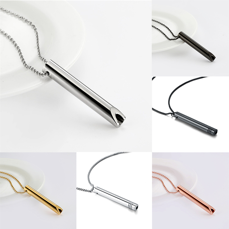 Stainless Steel Whistle Decompression Anxiety Meditation Breathing Titanium Steel Pendant Necklace - 图片 24