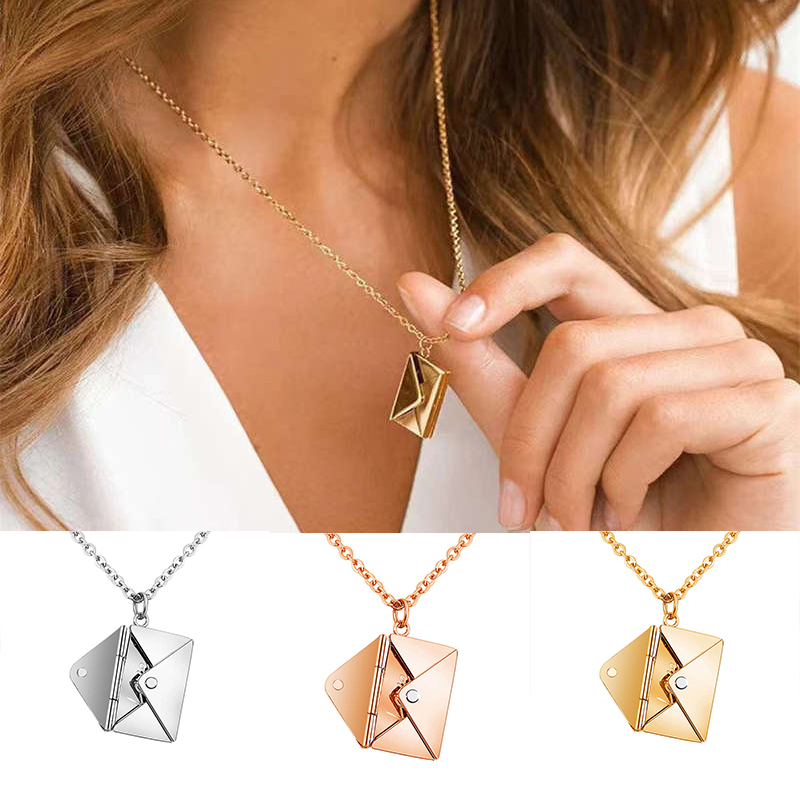 Artistic Envelope Open Commemorative Design English Letter Card Stainless Steel Titanium Steel Necklace - Image 10