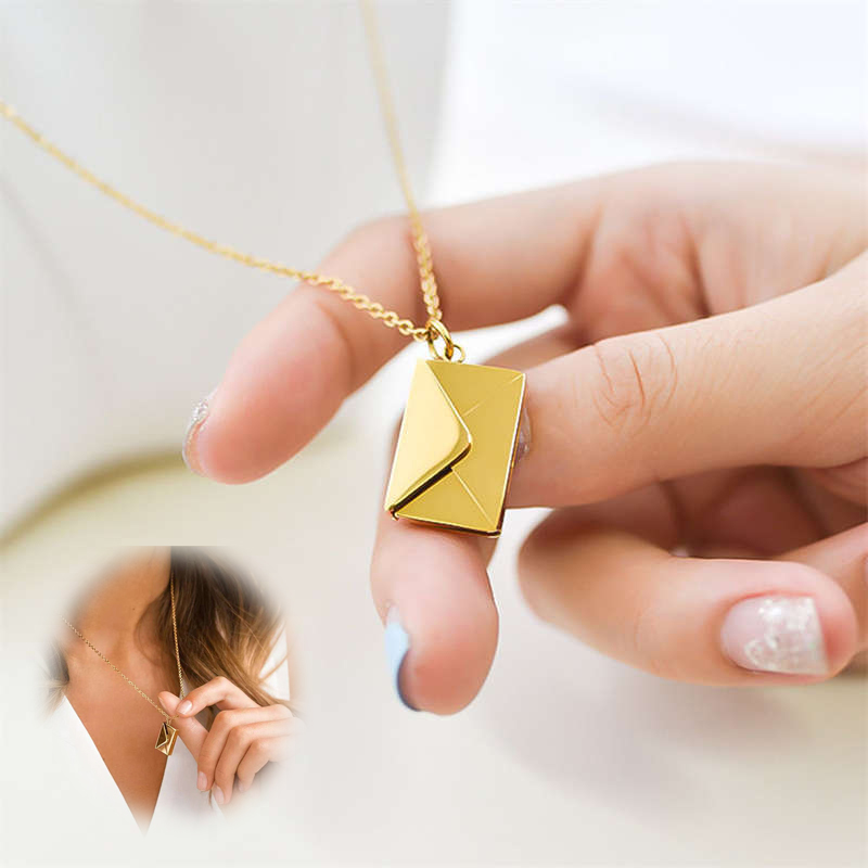 Artistic Envelope Open Commemorative Design English Letter Card Stainless Steel Titanium Steel Necklace - Image 12