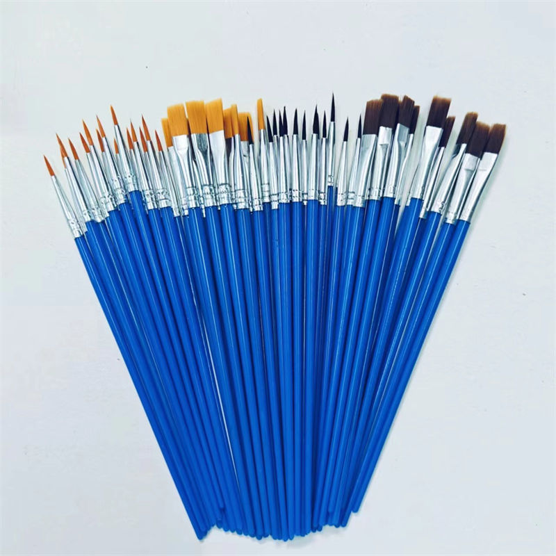 50PC Nylon Hair Flat Brush Watercolor Acrylic Painting Hook Line Pen Digital Oil Painting Brush