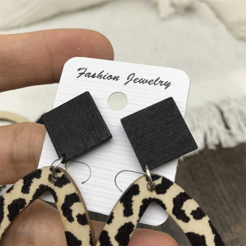 Leopard Zebra Pattern Raindrops Dangle Earrings Wooden Vintage Bohemian Style Earrings - 图片 6