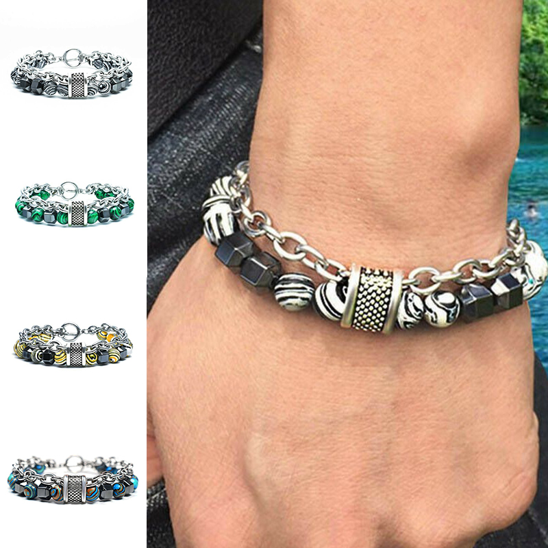 Stress Relief Tigers Eye Obsidians Mens Bracelets 8mm Beads With Chain Jewelry - 图片 18