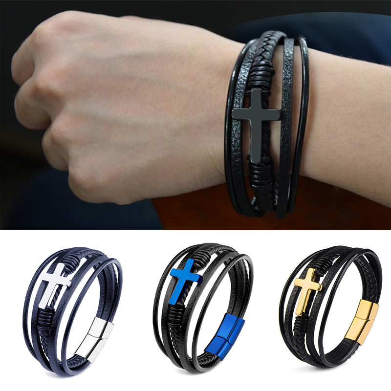 Classic Design Cross Bracelets Men Genuine Leather Stainless Steel Magnet Clasp Charms Hand Bracelet Homme Men's Christmas Gifts - Image 14